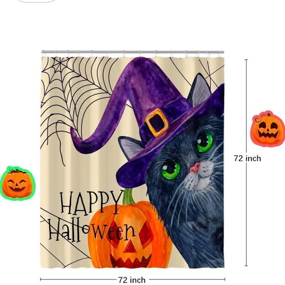 Funny Happy Halloween Cat Shower Curtain for Bathroom, Halloween Party H… - Picture 6 of 6